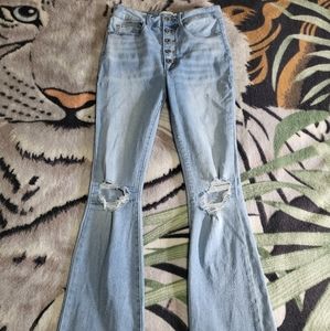 Button Fly Flare Leg Jeans
